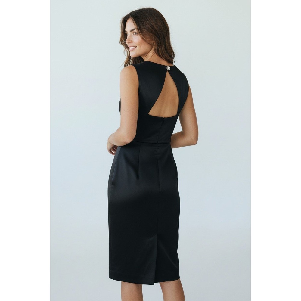 Donna Ricco New York Black Square Neck Ruched Waist Cocktail Dress Size 6